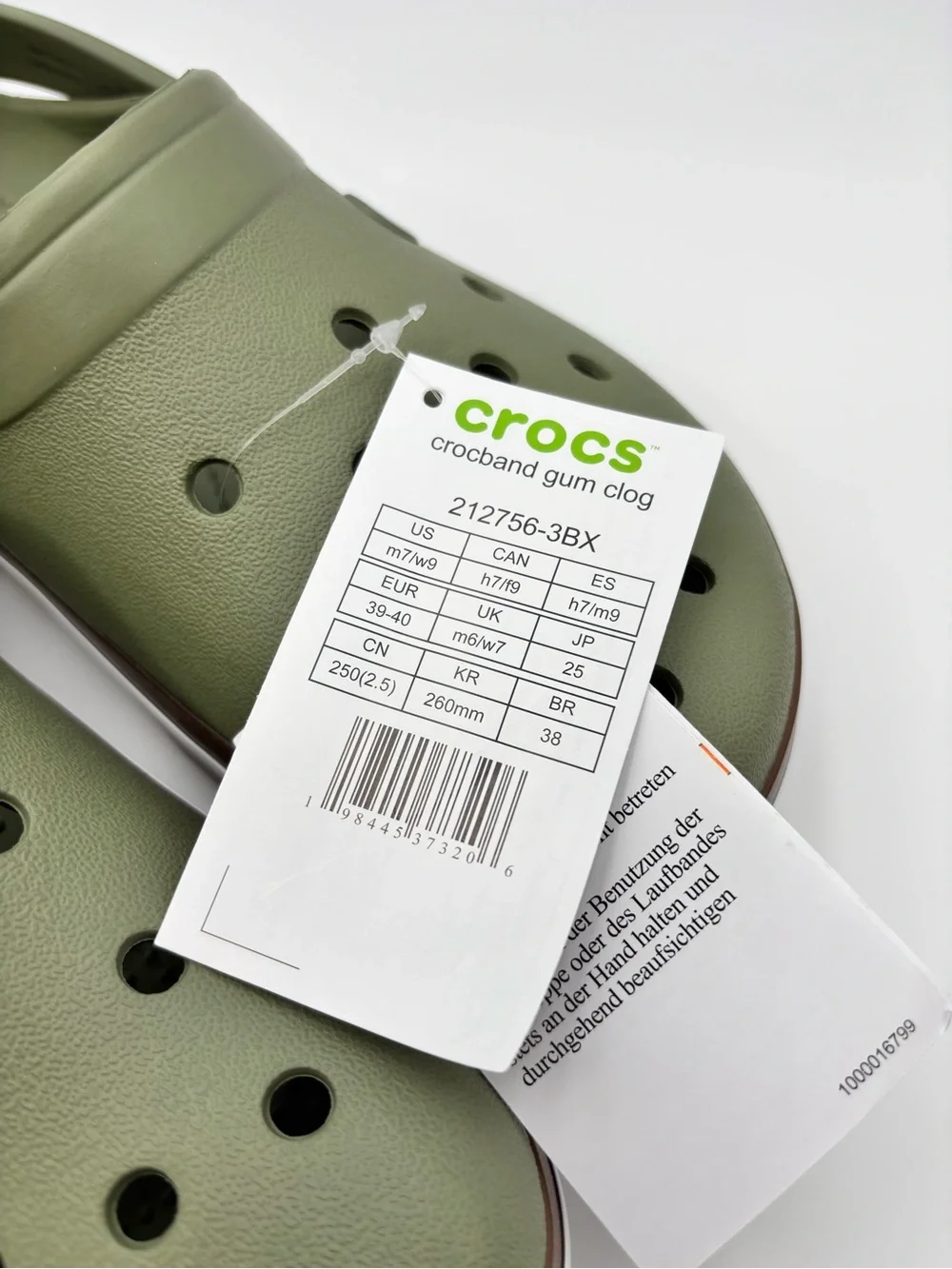 CROCS crocband gum clog Classic Clog in Olive Green with Brown Trim M7/ W9